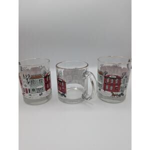 Vintage Libbey Winter Themed Holiday Glass Cups and Mug